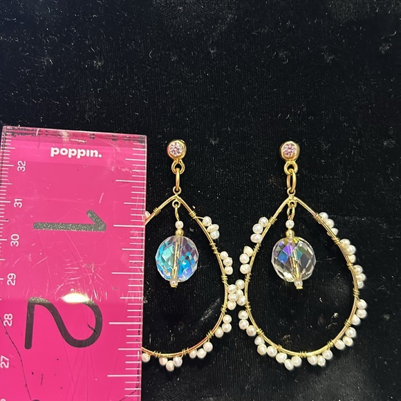 Aurora Borealis & Pearl Wrapped Hoop Earrings-Boutique - Picture 4 of 7